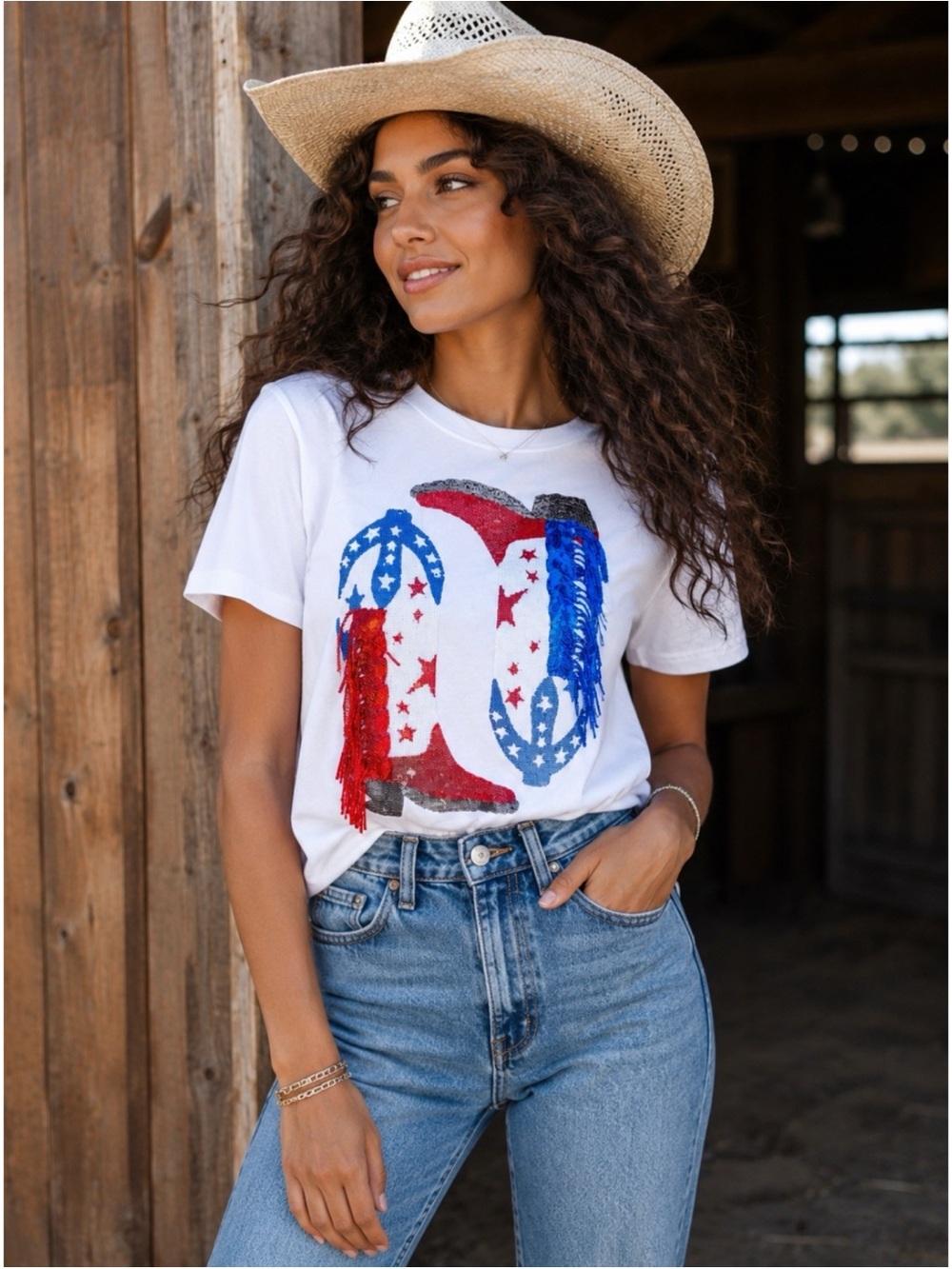 Queen of Sparkles Horseshoes & Cowboy Boots Sequin Fringe T-Shirt Size XL